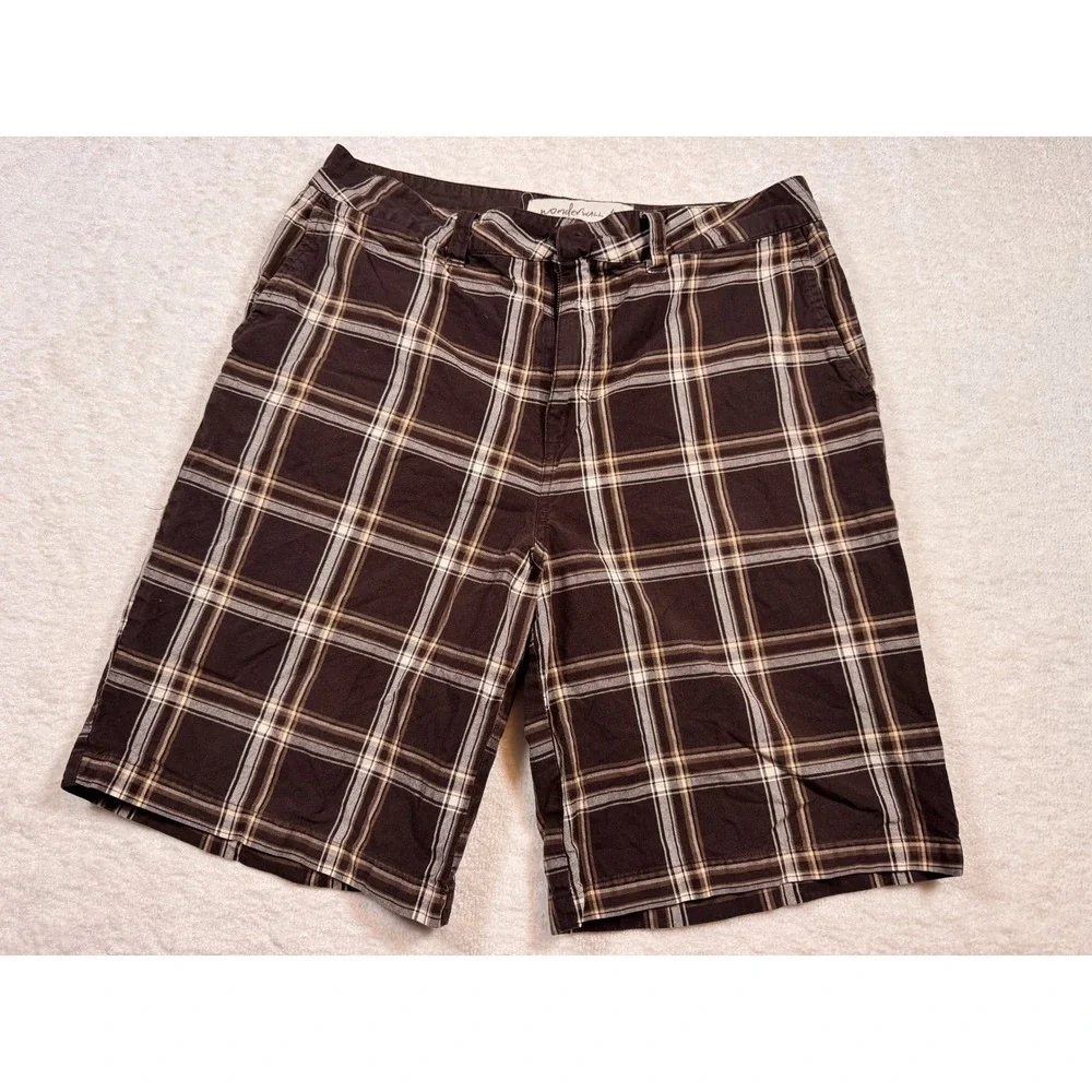 Wonderwall Surf Utility Plaid Cargo Shorts Men's Size 34 Brown White